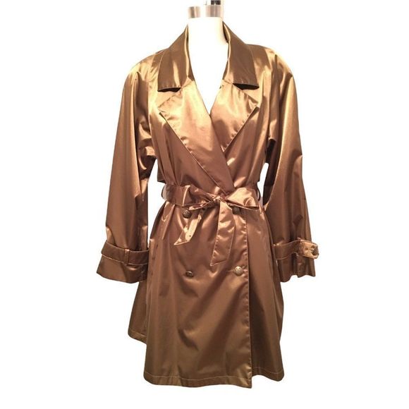 Portrait Jackets & Blazers - Vintage 1980s/1990s Unisex Metallic Bronze Oversized Trench Coat, Size S